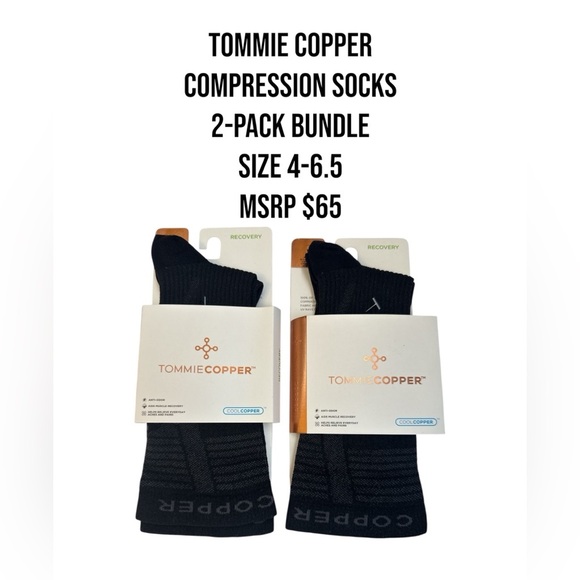 Tommie Copper Compression Socks 2-Pak Size 4-6.5 Retails $70 - Picture 1 of 5